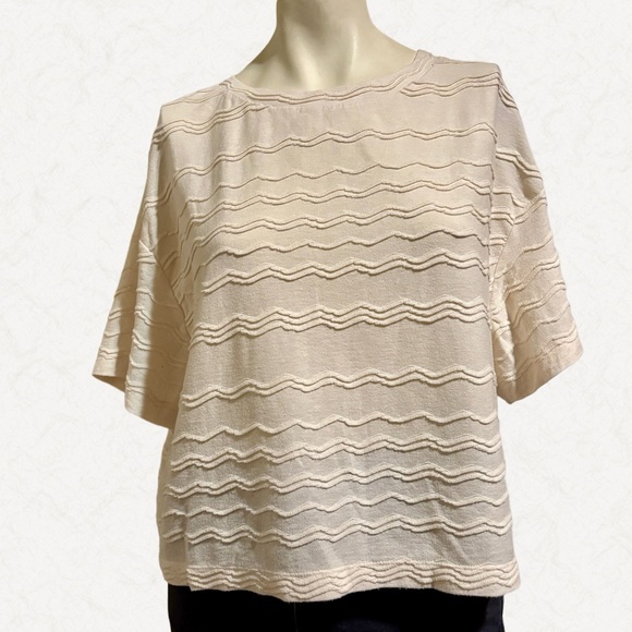 Madewell Texture & Thread Scallop-Stripe Top, Size Medium - Picture 2 of 5